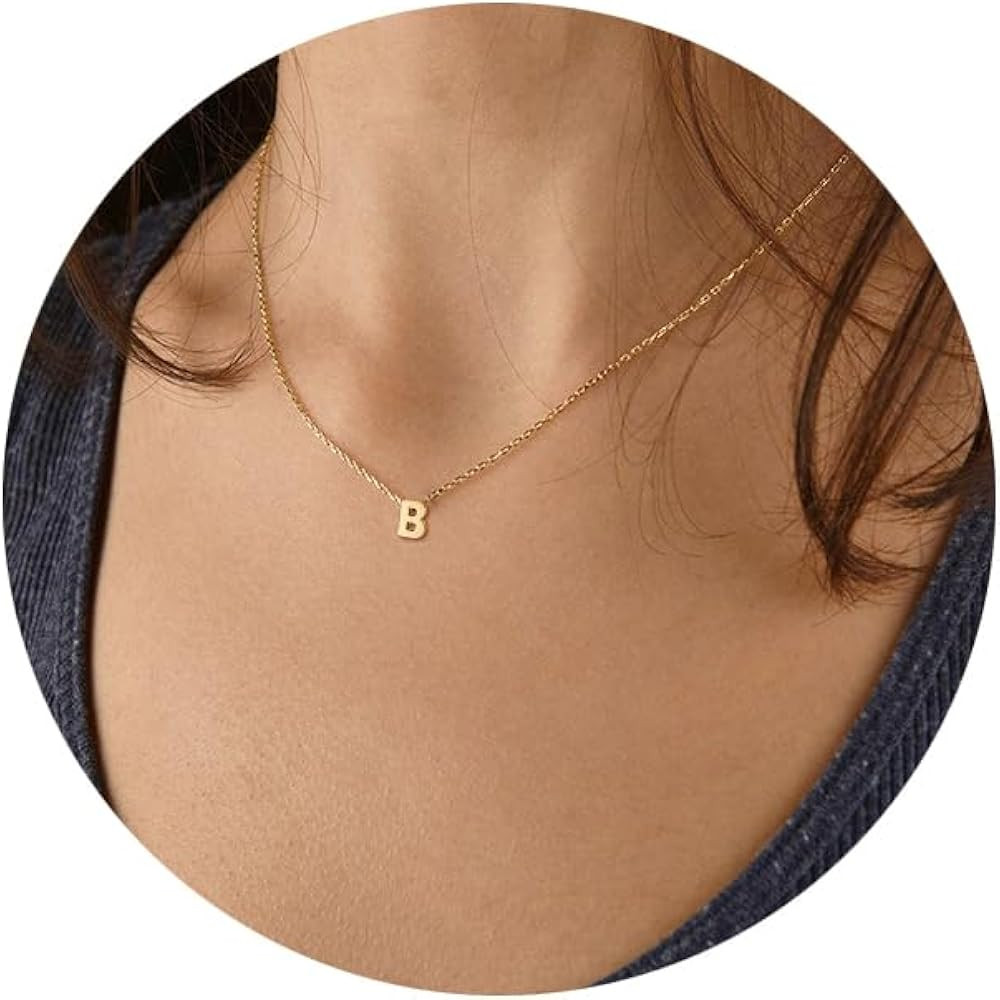 Small Initial Necklace 18K Gold Plated Stainless Steel Tiny Letter Necklace Personalized Monogram... | Amazon (US)