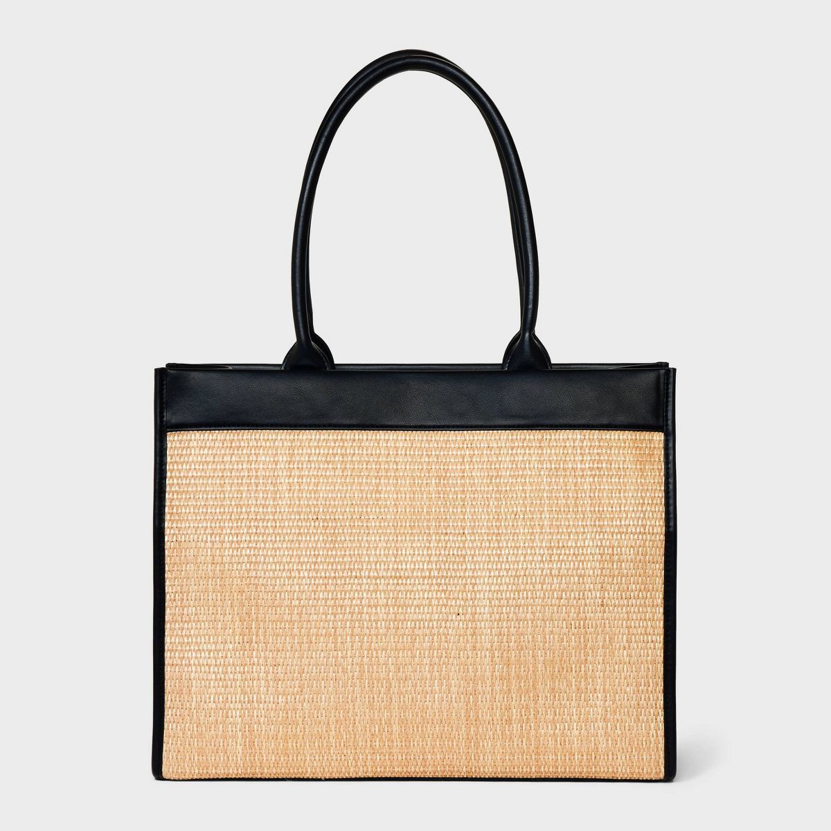Straw Large Boxy Tote Handbag - A New Day™ Natural/Black | Target