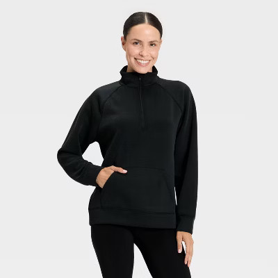 Women's Airy Sleek Legging Friendly Half Zip Sweatshirt - All In Motion™ Black L | Target