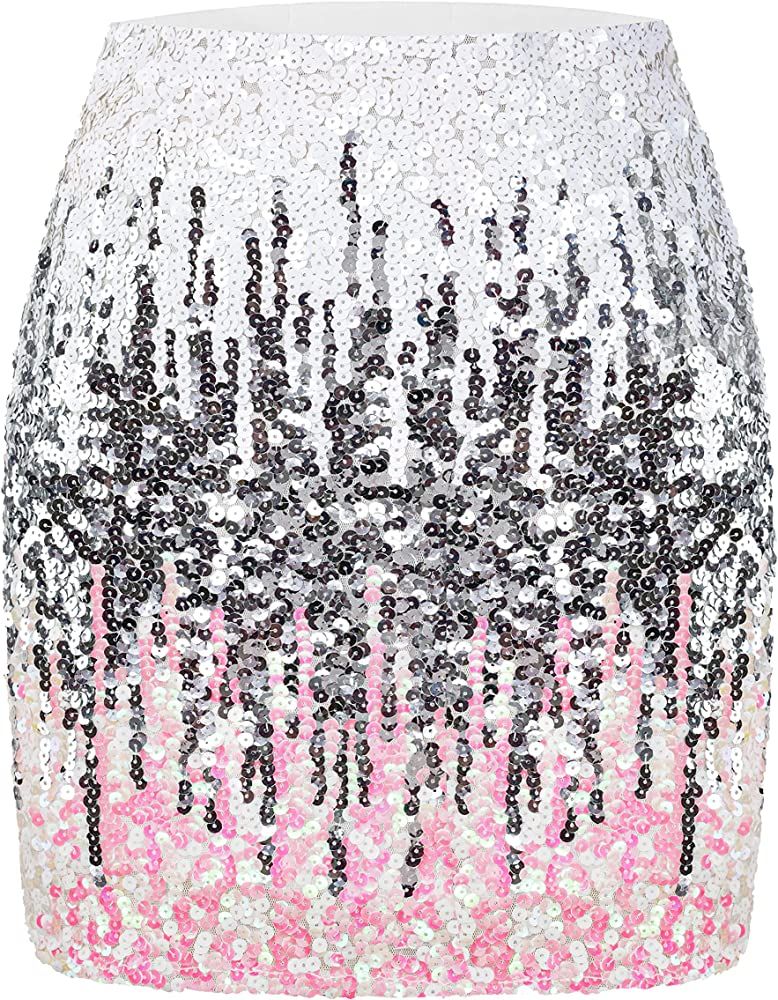 MANER Women's Sequin Skirt Sparkle Stretchy Bodycon Mini Skirts Night Out Party | Amazon (US)