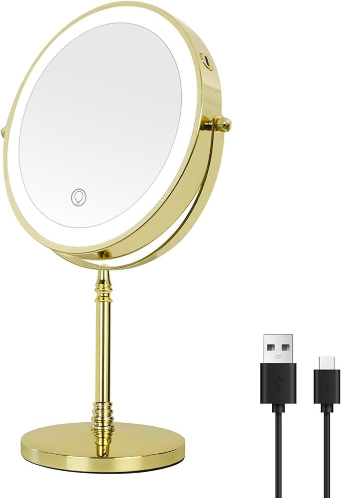 DOWRY Rechargeable Lighted Makeup Mirror 10x Magnification Vanity Mirror Tabletop Two-Sided Swive... | Amazon (US)