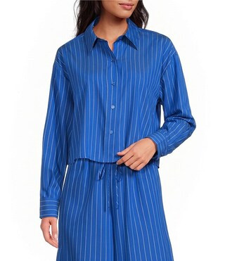 Ivy Striped Collared Long Sleeve Coordinating Button Front Top | Dillard's
