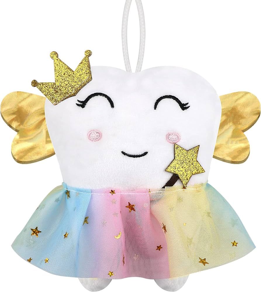 Cute Tooth Fairy Pillow with Wings and Colorful Skirt Tooth Fairy Doll with Pocket on Back Toothf... | Amazon (US)