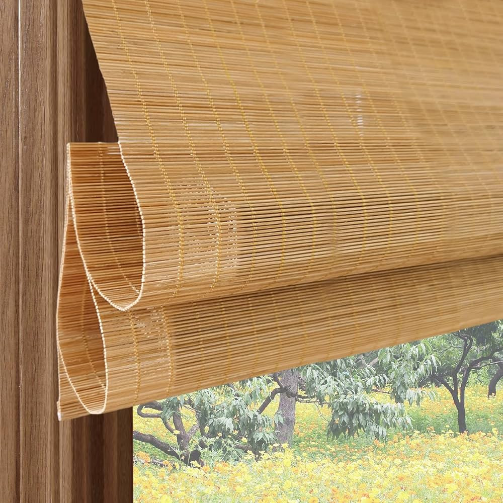 Cordless Blackout Bamboo Window Shades, Outdoor Cordless Woven Wood Roller Shades, Light Filterin... | Amazon (US)