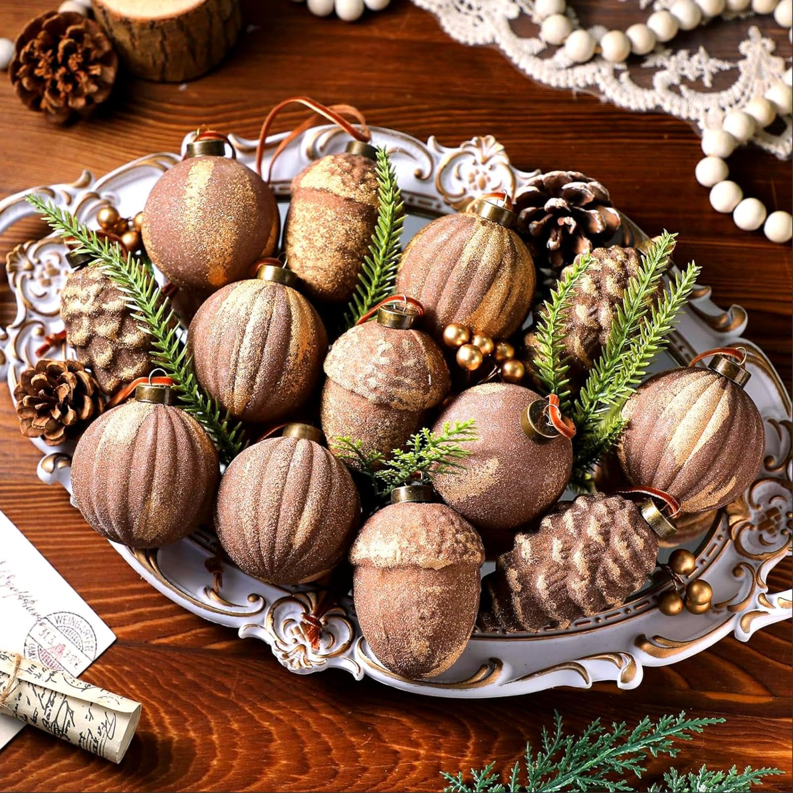 20 Pcs Vintage Christmas Ball Ornaments Neutral Textured Christmas Tree Hanging Decorations with ... | Amazon (US)