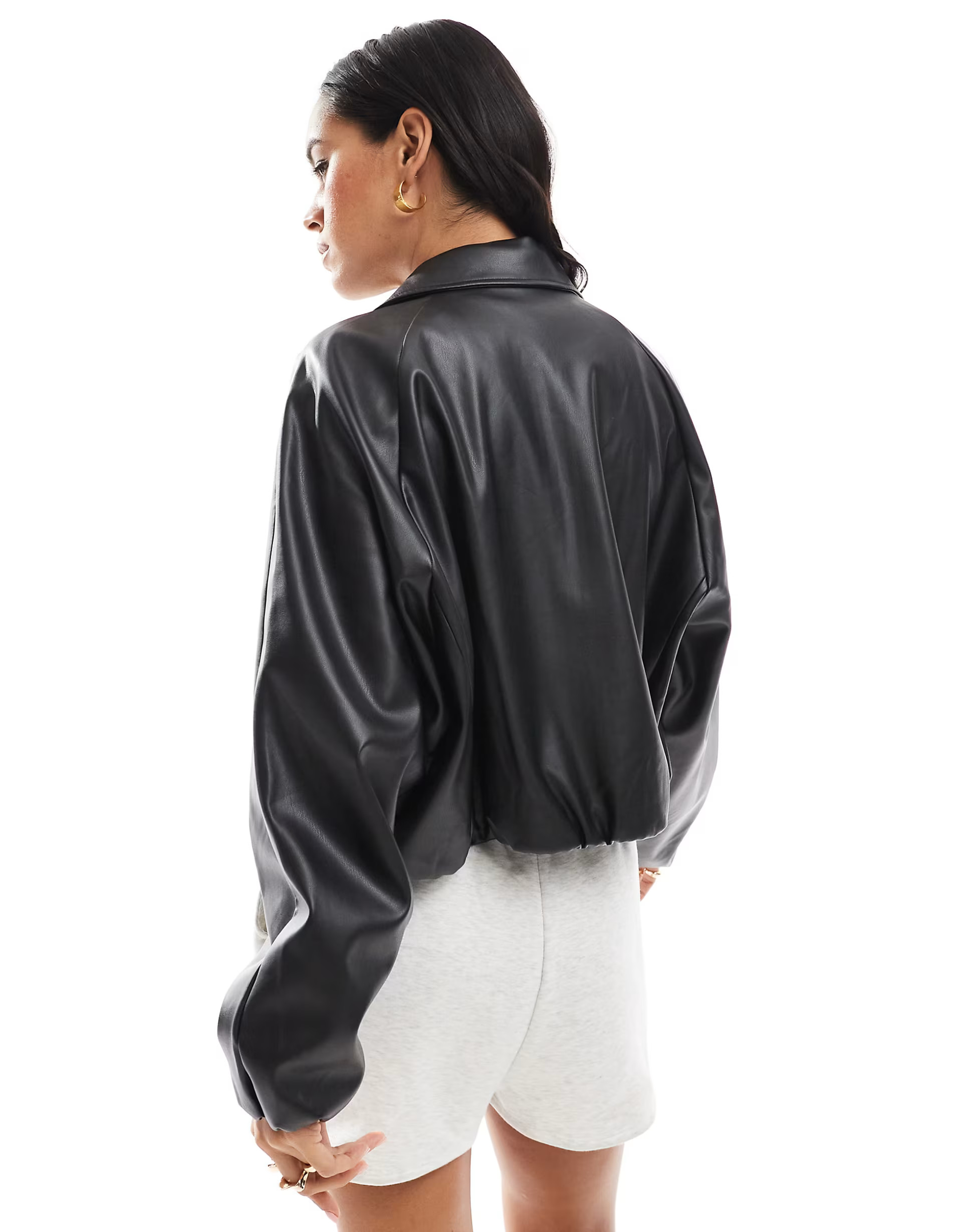 ONLY faux leather cropped bomber in black | ASOS (Global)