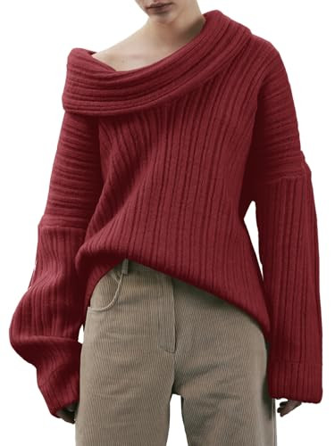 Saodimallsu Womens Off The Shoulder Sweater Top Oversized Fall Batwing Boat Neck Knit Sexy Casual... | Amazon (US)