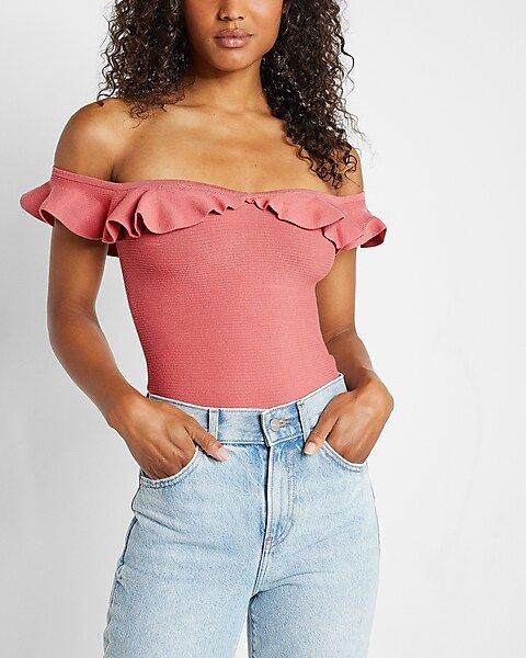Body Contour Ruffle Off The Shoulder Sweater | Express