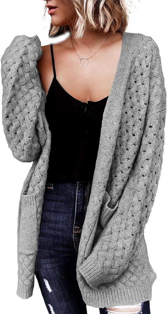 Dokotoo Women's 2024 Fashion Casual Open Front Long Sleeve Chunky Cable Knit Cardigans Sweaters O... | Amazon (US)