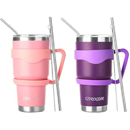 Ezprogear 40 oz 2 Pack Stainless Steel Double Wall Insulated Water Tumbler with Handle (Purple+Mint) | Amazon (US)