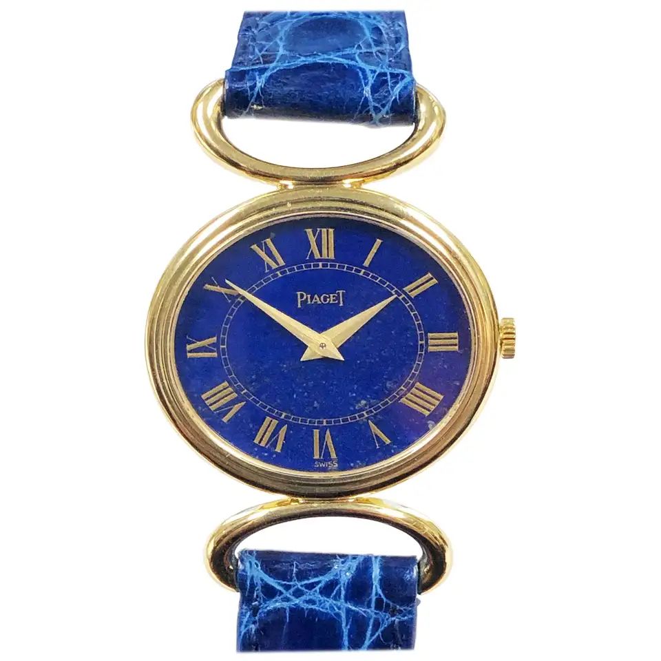 Piaget Ladies Yellow Gold and Lapis Stone Dial Mechanical Wristwatch | 1stDibs
