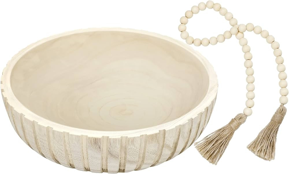 Kathfly Wooden Decorative Bowl Set Paulownia Wood Serving Bowl Natural Rustic Large Dough Bowl fo... | Amazon (US)