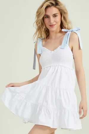 Brodie Tiered Mini Dress in White | Altar'd State | Altar'd State