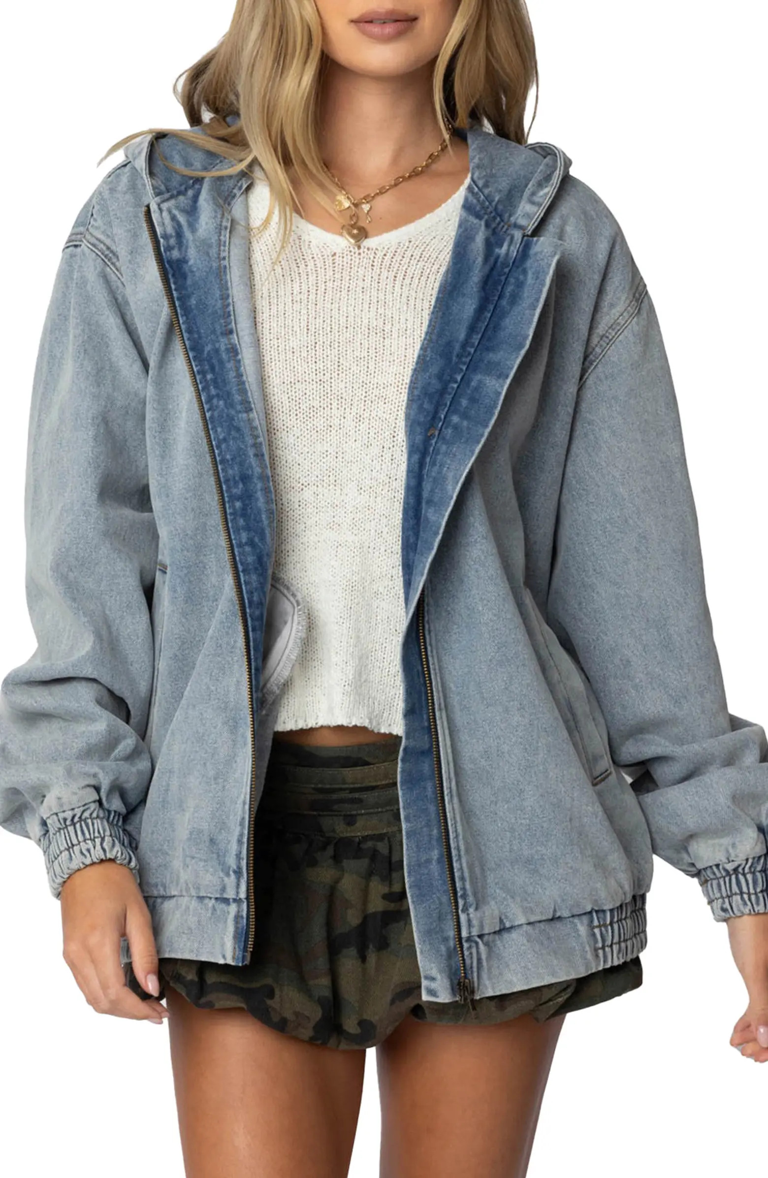 Front Zip Denim Hooded Jacket | Nordstrom