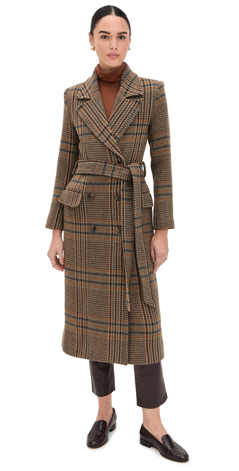 L'AGENCE Kolina Long Coat Brown Plaid 8 | Shopbop