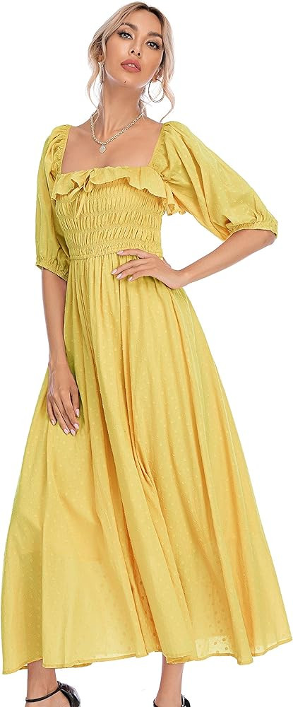 R.Vivimos Women Summer Half Sleeve Cotton Ruffled Vintage Elegant Backless A Line Flowy Long Dres... | Amazon (US)