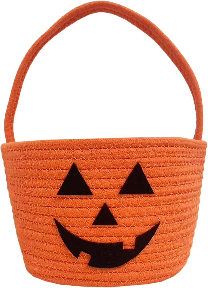 USIX Halloween Decor Basket, Halloween Candy Storage Server Bucket, Trick or Treat Woven Pumpkin ... | Amazon (US)