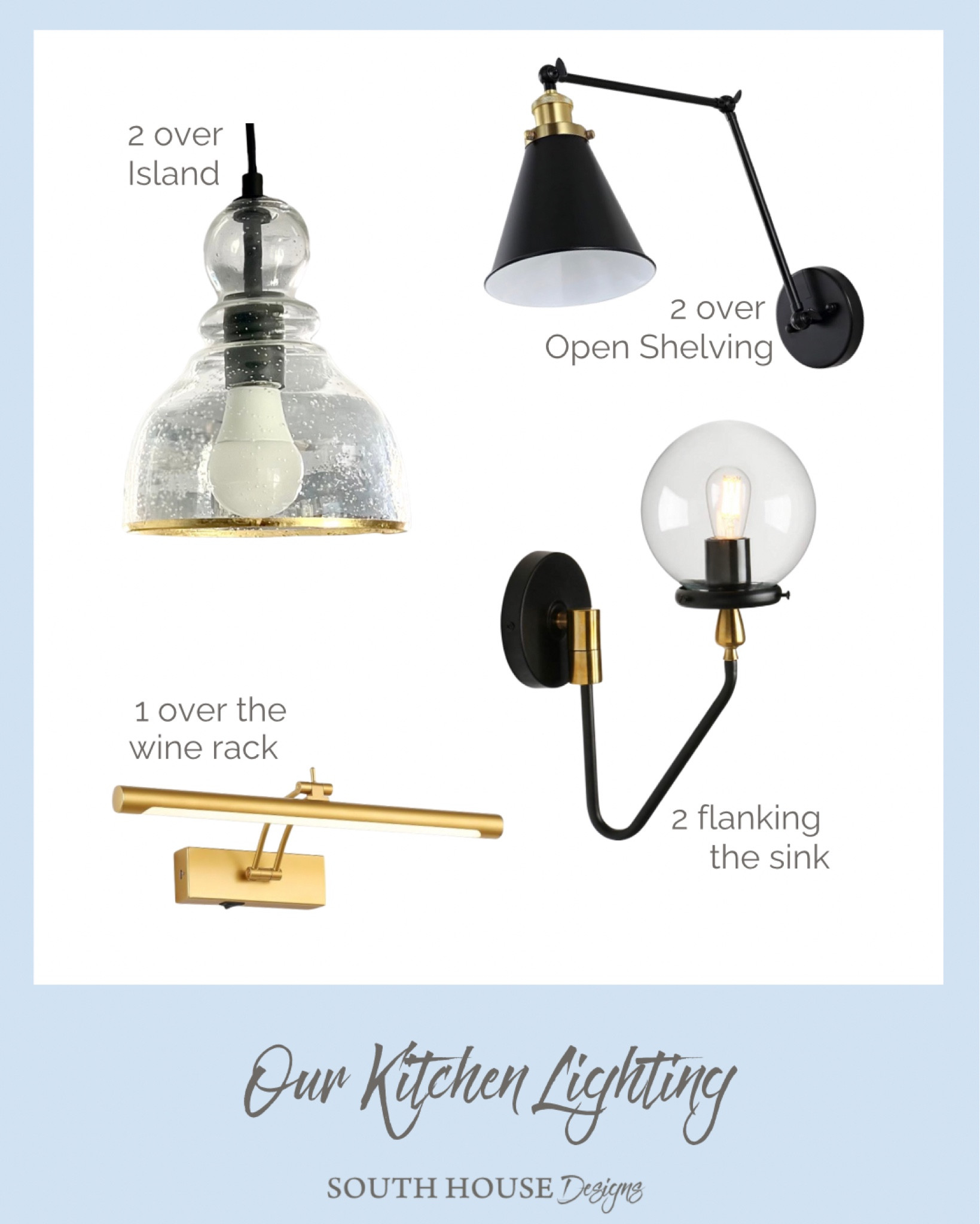 Lighting can make (or break) a room — in how it feels AND how it functions! 

Besides general or ambient lighting (ceiling pot lights for us), you want/need accent and task lighting. Often, the same fixture serves both. 

Try for a mix of lighting direction. Open shelving and islands are lit from above with light shining downward. It was important to find swing arm fixtures to flank my sink with light directed up but still lighting the sink area. Success! (Yes, I installed it “upside down”)

I think picture light is the perfect solution for a dark corner over the built in wine rack  

#kitchenlighting #affordablelighting #balancedlighting #lightingscheme #wholekitchenlighting

#LTKhome #LTKstyletip #LTKfindsunder100