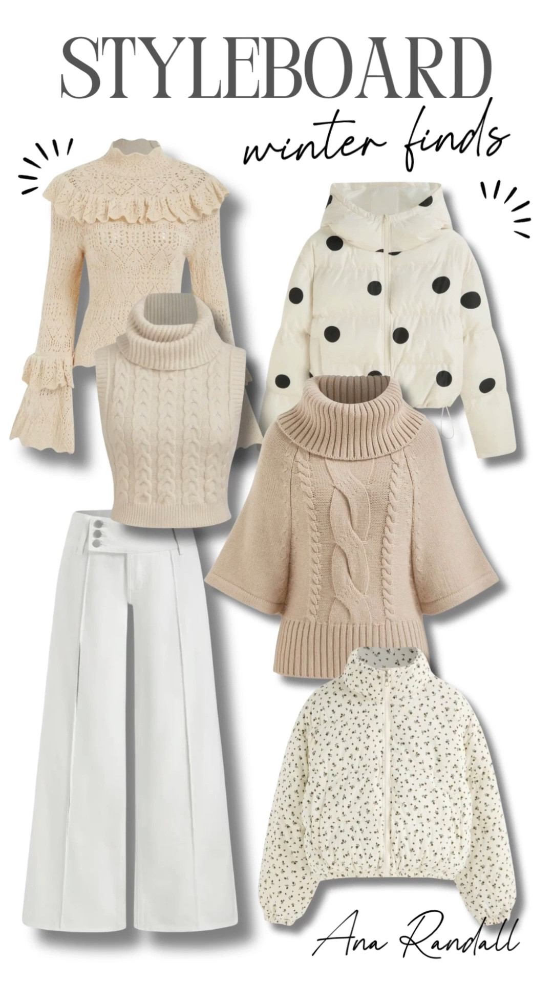 Winter styleboard with cozy, chic essentials.
Soft knit sweaters, statement turtlenecks, feminine textures, and polished wide-leg trousers come together in a neutral winter palette. These versatile cold-weather pieces are perfect for layering, creating elegant everyday outfits that feel warm, comfortable, and timeless.

#winterfashion #winterstyleboard #cozyknits #neutralfashion #layeringlooks #coldweatherstyle #chicwinter #everydayoutfits #LTKfinds

#LTKSaleAlert #LTKValentine #LTKOver40