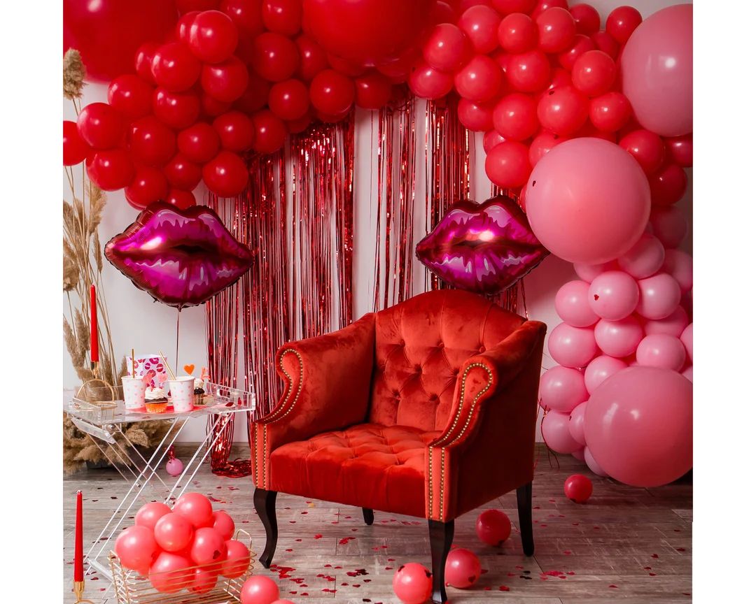 Valentine's Day Red Pink Balloon Bundle Set DIY Lips - Etsy | Etsy (US)