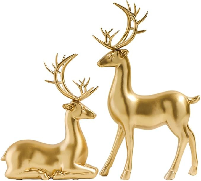 2Pcs Resin Elk Ornaments Christmas Deer Decorations Reindeer Statues Christmas Elk Statue Ornamen... | Amazon (US)