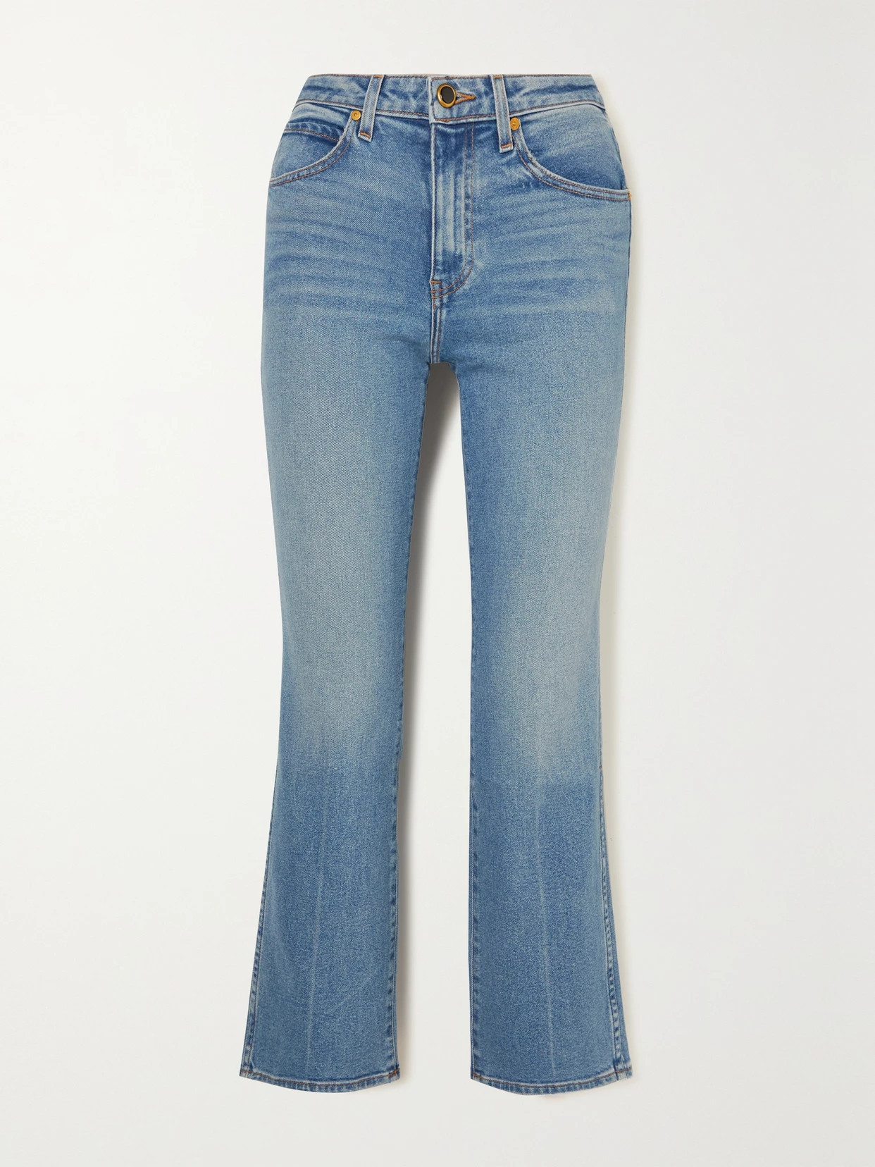 Khaite - Vivian Cropped High-rise Bootcut Jeans - Dark denim | NET-A-PORTER (UK & EU)