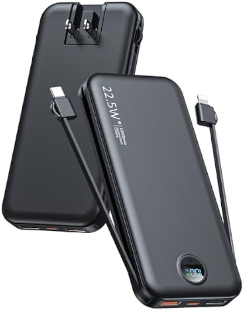 Portable Charger, 12000mAh 22.5W Fast Charging Power Bank with Built-in Cables & Wall Plug, Exter... | Amazon (US)