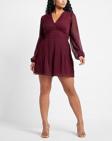 Chiffon Pleated Button Front Romper | Express