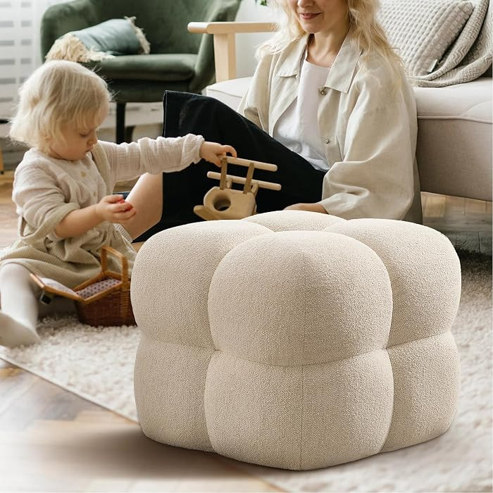 Zesthouse Square Pouf Ottoman, Modern Ottoman Coffee Table for Living Room, Beige Linen Fabric St... | Amazon (US)