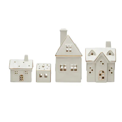 Storied Home Stoneware Village with LED Lights and Electroplating, White, Set of 4 at Nordstrom | Nordstrom
