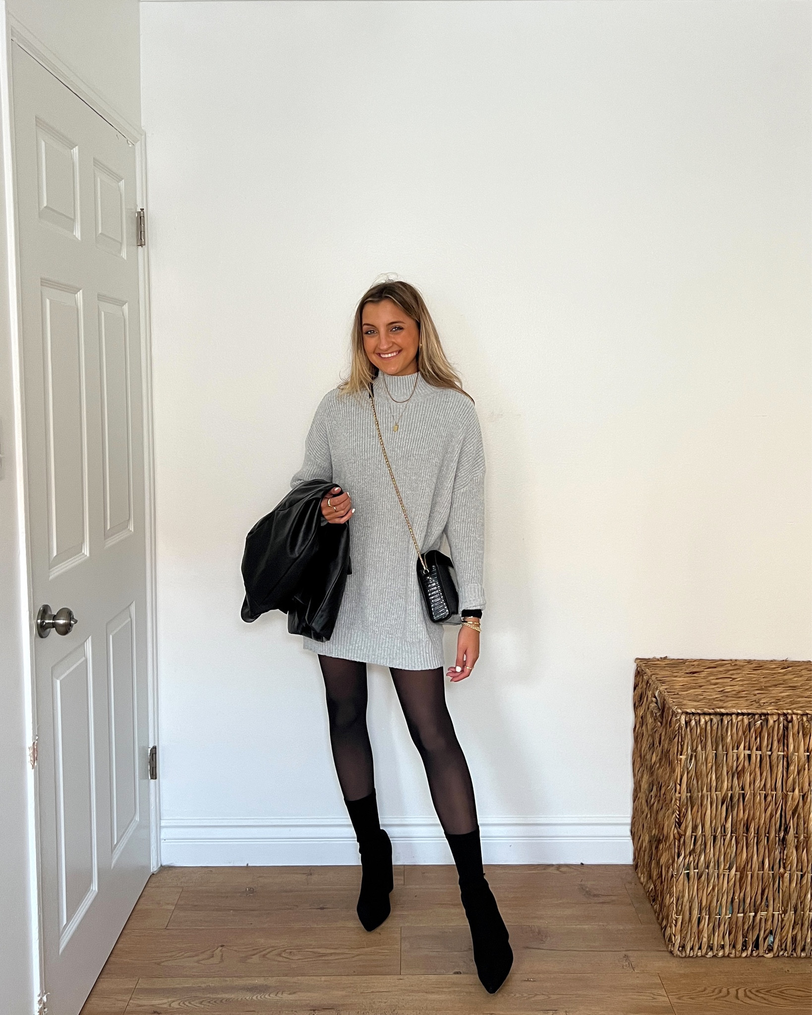 Business casual outfit idea / office ready outfit idea 🖤 

Code styledbymckenz24Q1 for 15% off your SheIn tights and sweater dress 