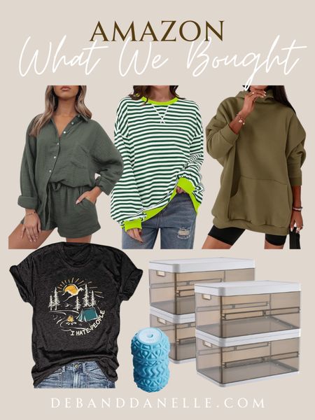 This is what we bought on Amazon this week, including a coupon cozy sweatshirts, a fun graphic tee, a work-from-home outfit, storage organizers, and this massager for plantar fasciitis. #springoutfit #sweater #graphictee #amazon #storage 

#LTKhome #LTKmidsize