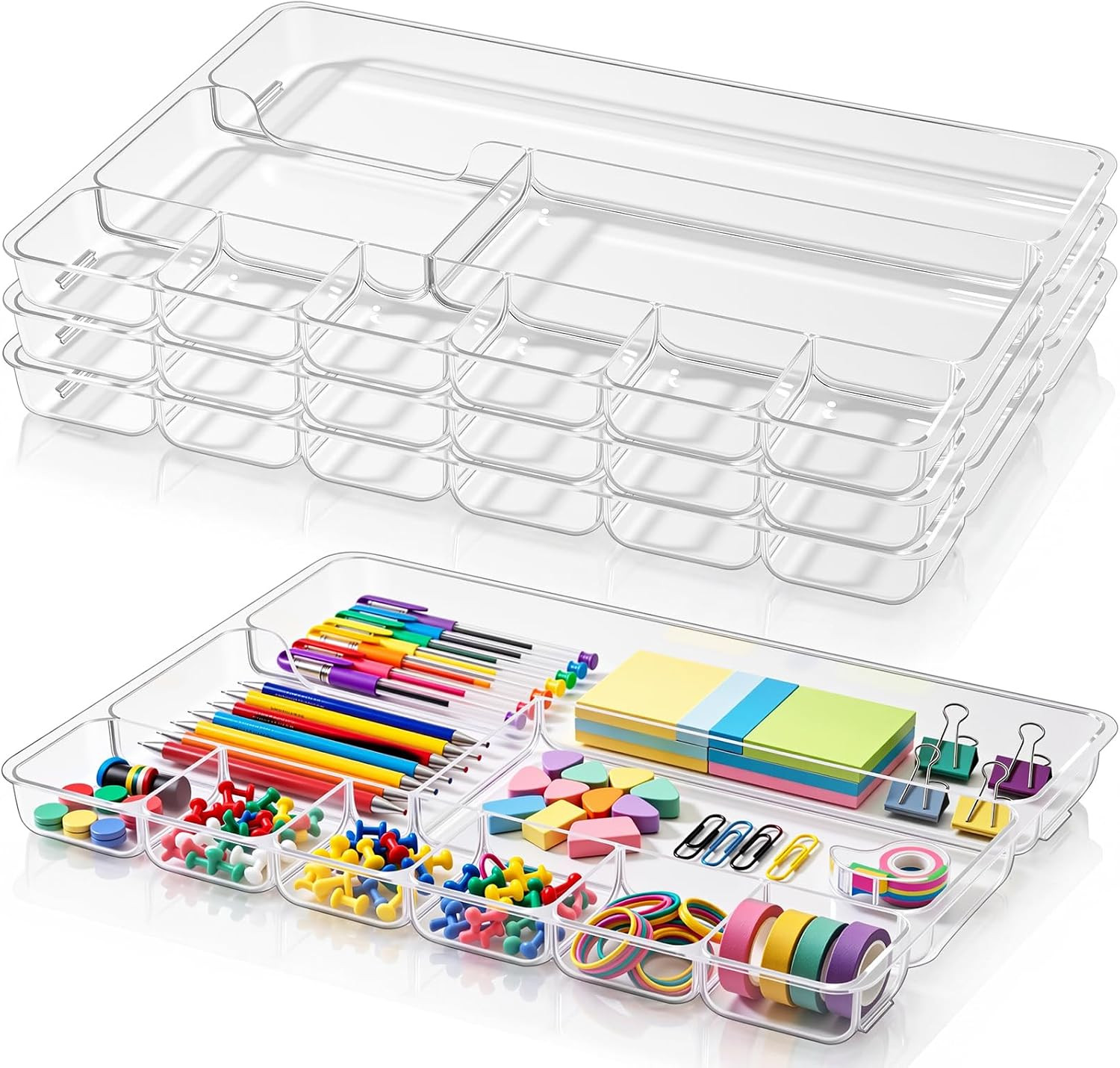 4 Pcs Desk Drawer Organizer Tray 14" x 9" x 1",Clear | Amazon (US)