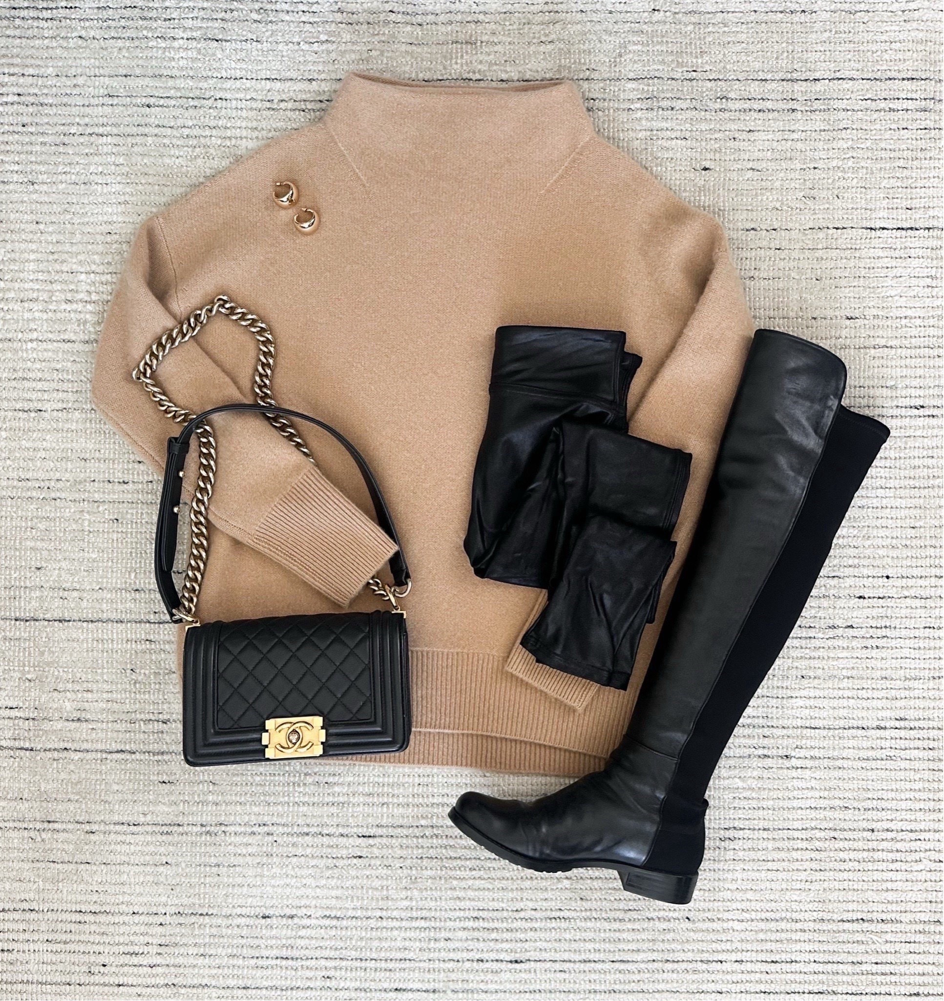 Winter outfit with funnel neck sweater, faux leather leggings and black boots for a chic look

#LTKSeasonal #LTKootd