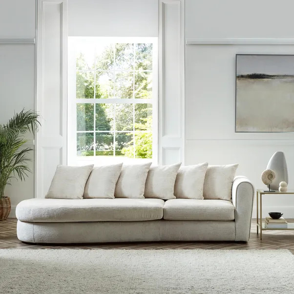 Blake Curved Arm Scatter Back Soft Texture Chenille Light Natural Corner Chaise | Dunelm (migrated)
