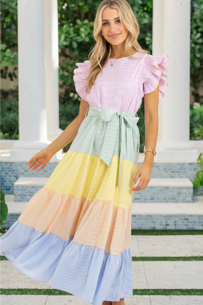 Bright Vibes Pink Striped Midi Dress | The Mint Julep Boutique