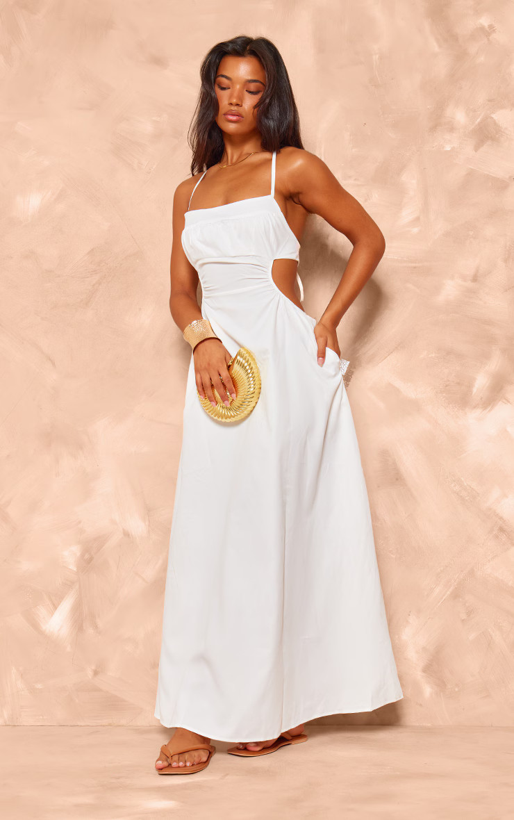 Cream Cut Out Back Maxi Dress | Pretty Little Thing (Australia & New Zealand)