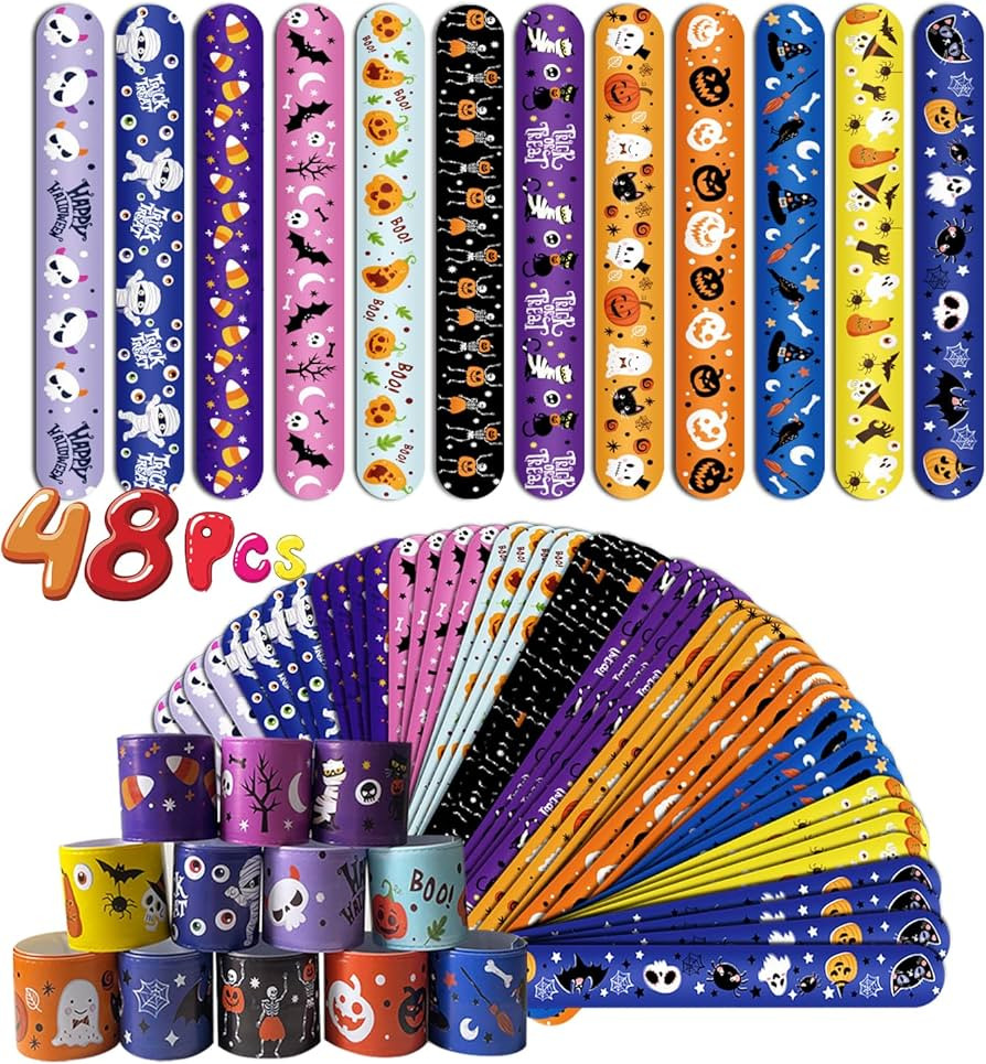 FOIMAS 48pcs Halloween Slap Bracelets,Halloween Snap Bracelet Pumpkin Witch Wristband for Kids Ha... | Amazon (US)