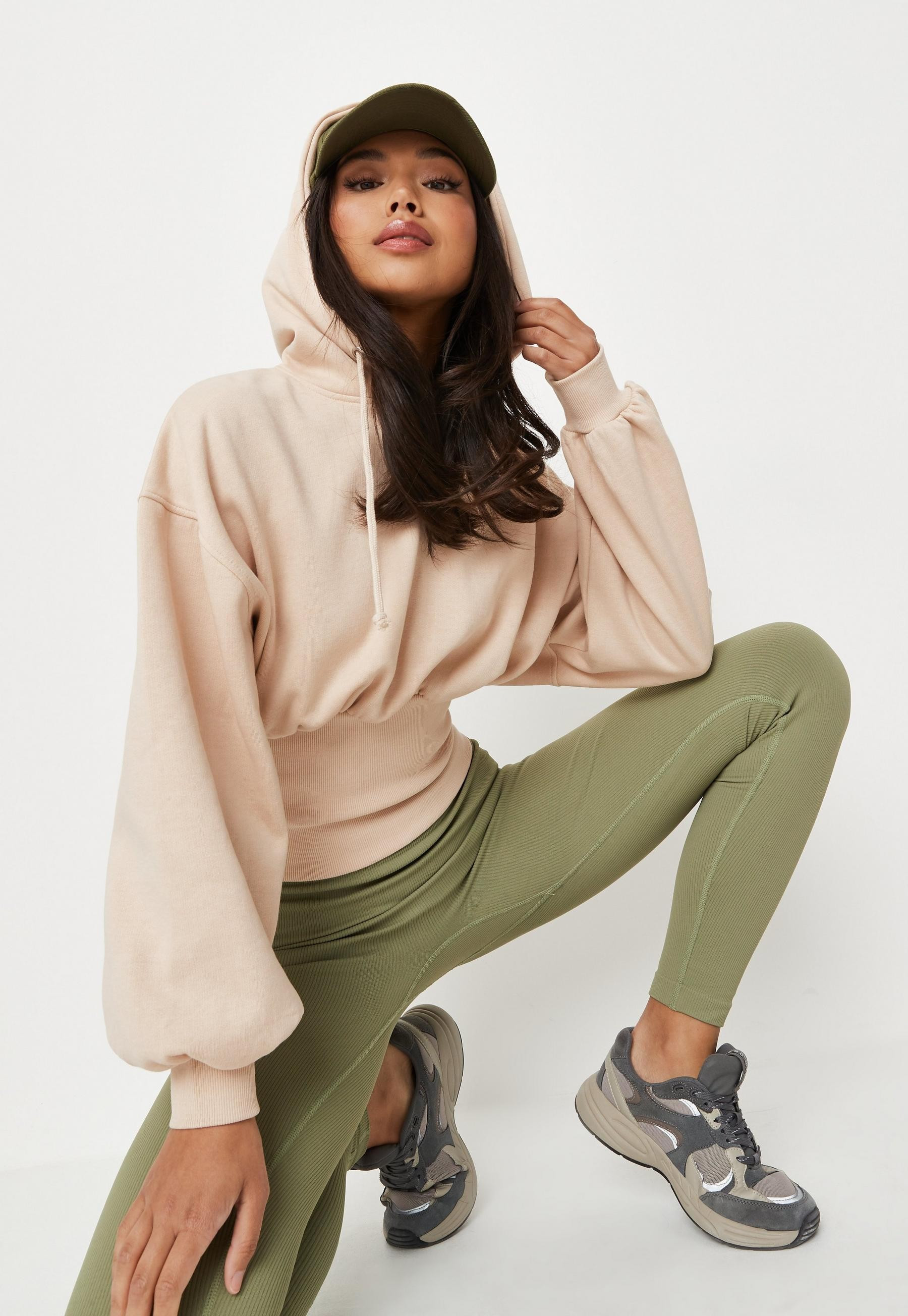 Missguided - Petite Sand Deep Ribbed Hem Corset Hoodie | Missguided (US & CA)