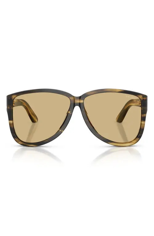 Miu Miu 61mm Oversize Pilot Sunglasses in Striped Loden /Yellow at Nordstrom | Nordstrom