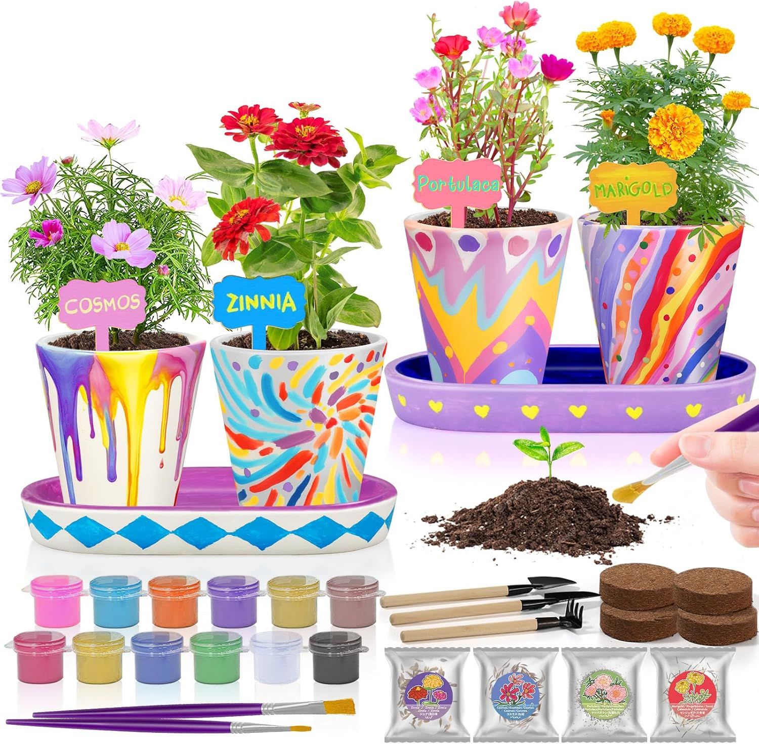 Tekoly 4 Set Paint & Plant Flower Gardening Kit - Gifts for Girls Ages 8-12, Arts and Crafts for ... | Amazon (US)