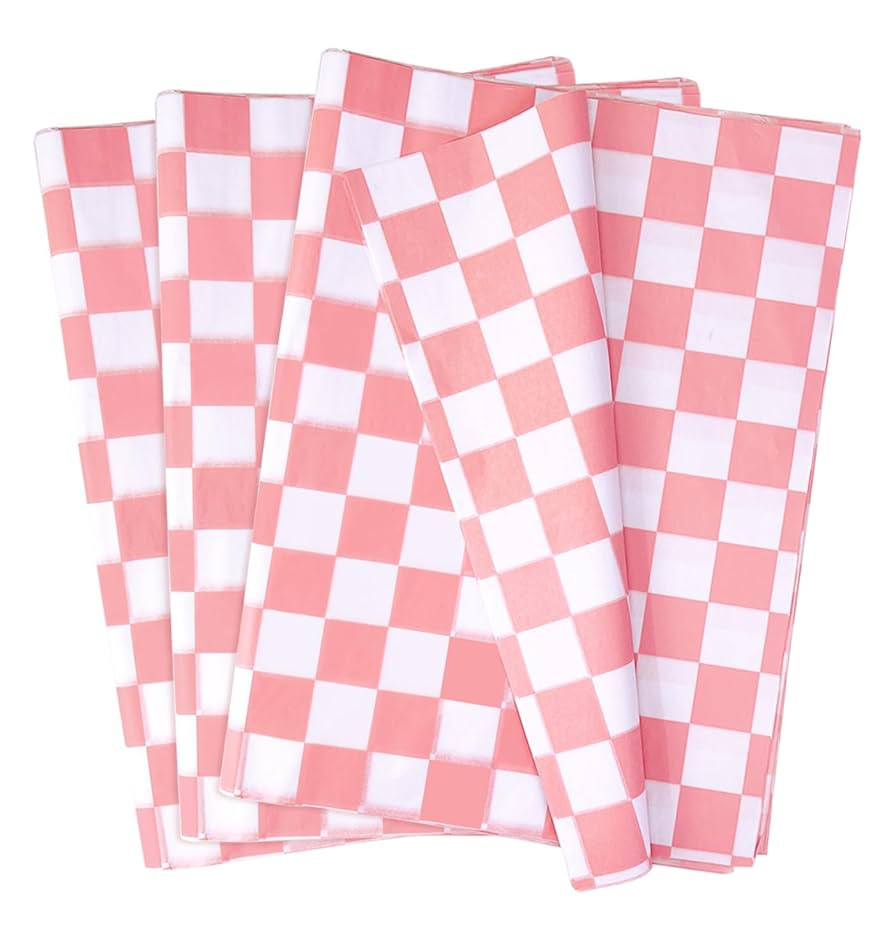 MUNILAIL 100 Sheets Checkered Tissue Paper 14 x 20 Inches Pink and White Gift Wrapping Paper Race... | Amazon (US)