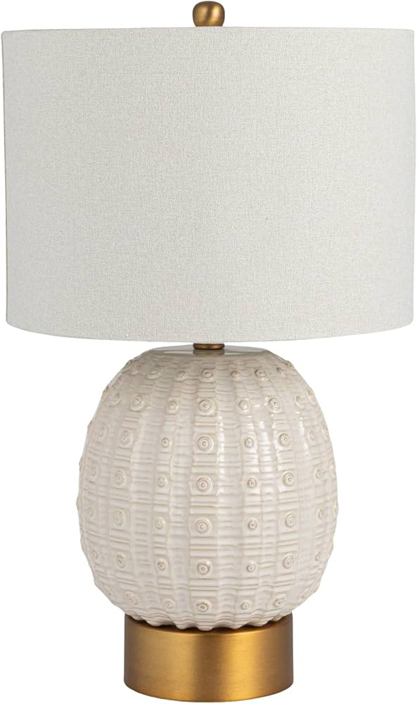 Creative Co-Op Stoneware Globe Table Lamp with Cream Crackle Glaze and Natural Linen Shade | Amazon (US)