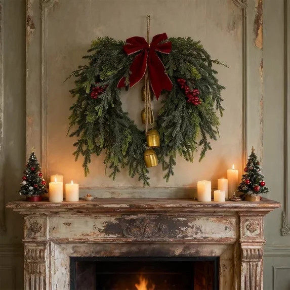 Large Winter Wreath for Front Door 15.75" Christmas Wreath Artificial Green Pine Branches,Festive... | Walmart (US)