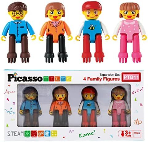 PicassoTiles Bristle Lock 4 Family Action Character Figures Toddler Toy Construction Building Tile B | Amazon (US)