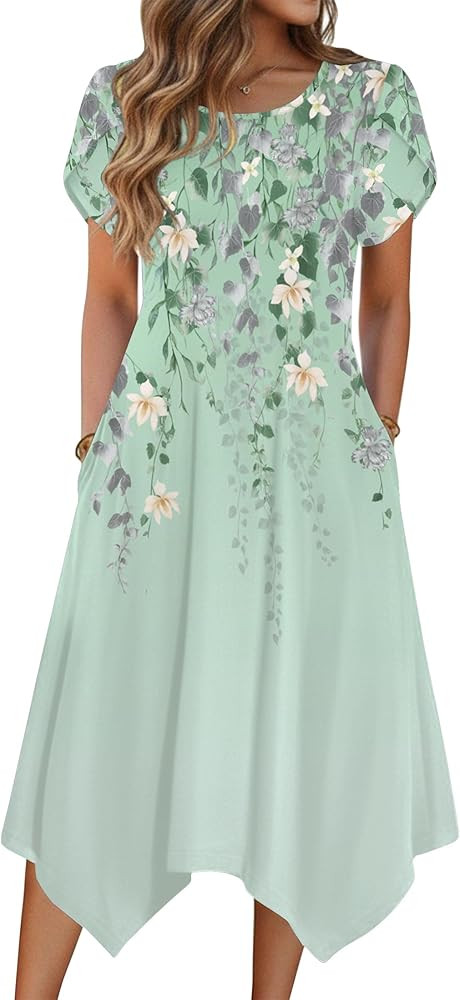 Zeagoo Womens Casual Dress for Summer Short Sleeve Loose Flowy Beach Dress with Pockets Hankerchi... | Amazon (US)