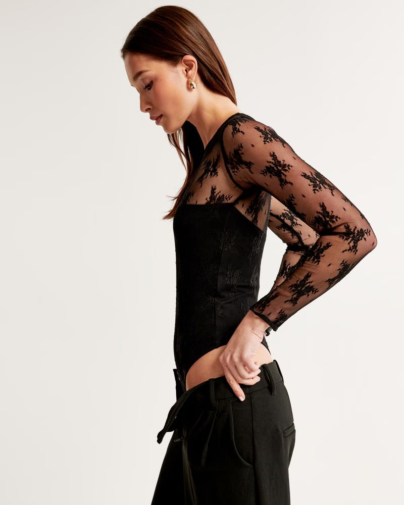 Long-Sleeve Lace Bodysuit curated on LTK
