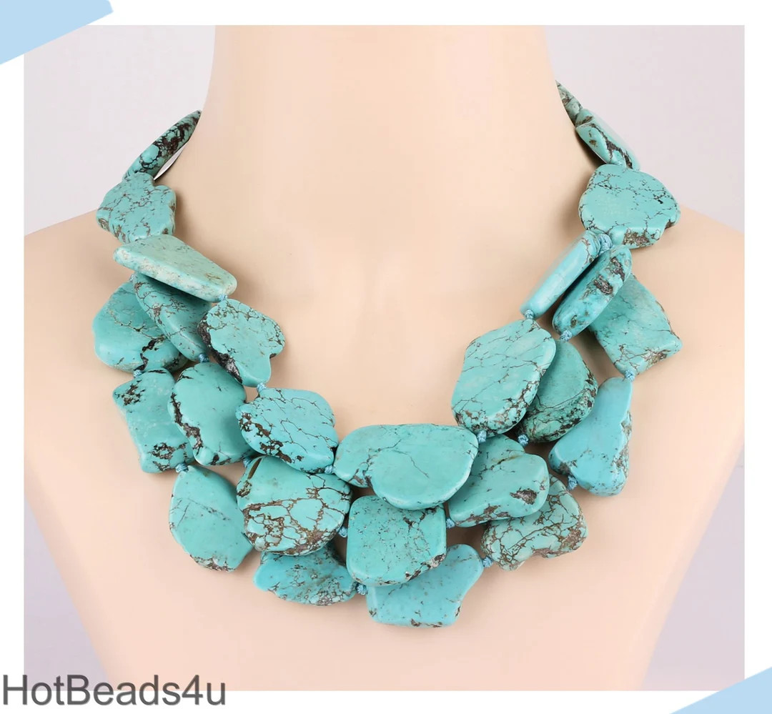 20-21inches Blue Turquoise Necklace,statement Jewelry,chunky Turquoise Jewelry,small Round Beads,... | Etsy (US)