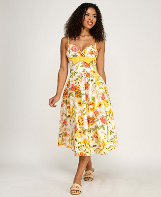 Juniors' Floral Sweetheart Bodice Gathered Midi Dress | Macy's
