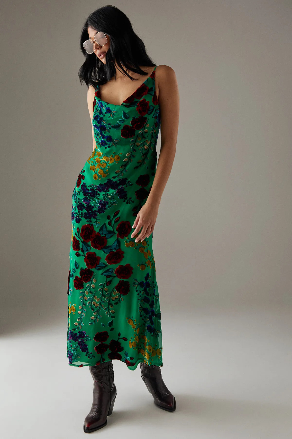 Dresses | Premium Burnout Cowl Neck Strappy Midi Slip Dress | Warehouse | Warehouse UK & IE